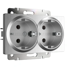 Изображение Розетка двойная с заземлением (серебряный рифленый) W1172009